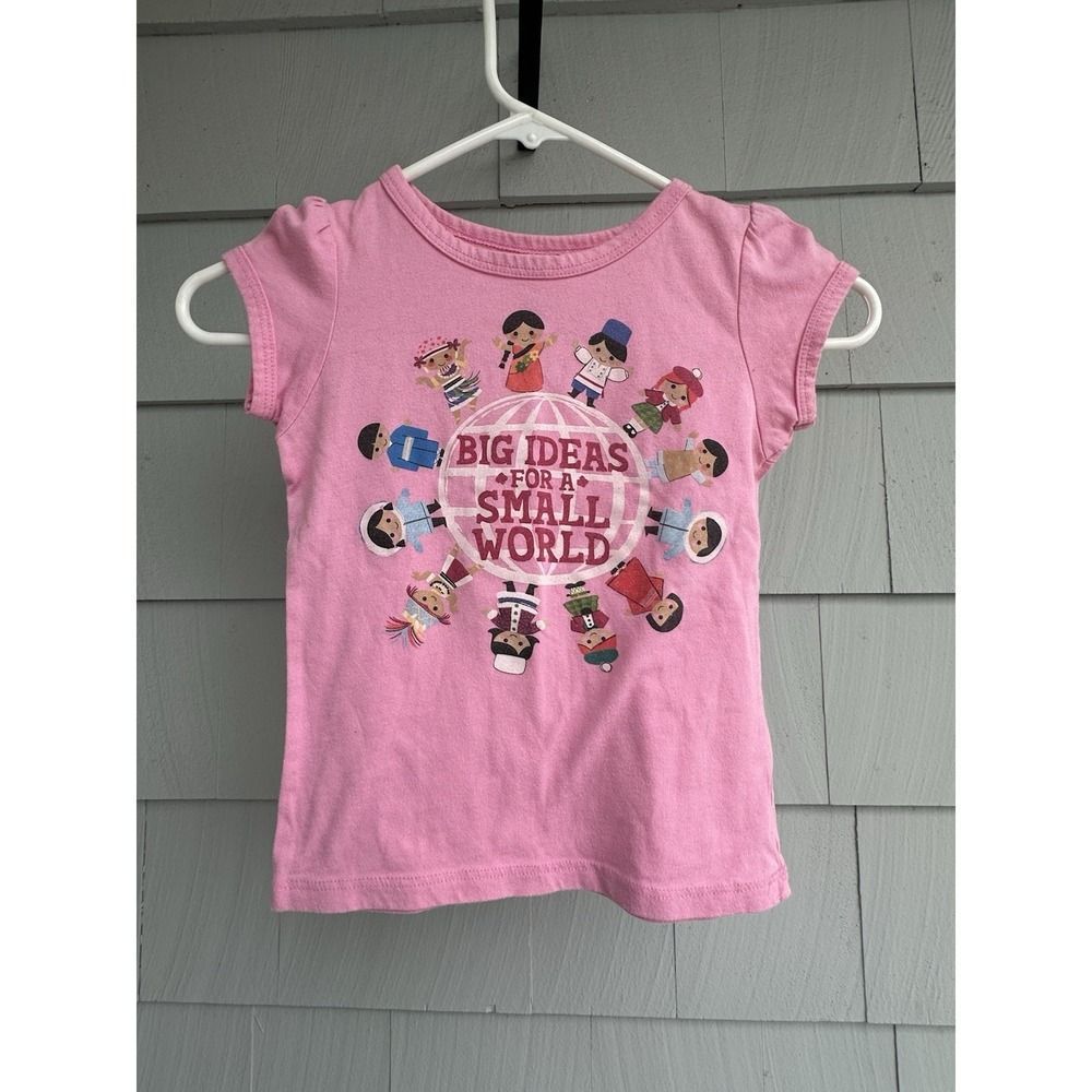 Disney Early 2000's Era It's‎ a Small World Pink T-Shirt Girls 4T XS Made in USA